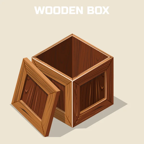 Caja de madera abierta isométrica — Vector de stock