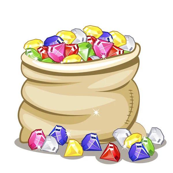 Bolsa llena de piedras multicolores Diamantes — Vector de stock