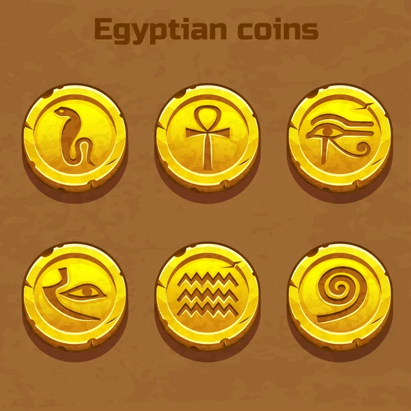 Vecchie monete d'oro egiziano, elemento di gioco — Vettoriale Stock