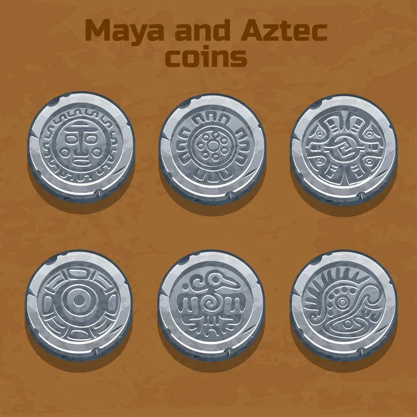 Anciennes pièces d'argent aztèque et maya, élément de jeu — Image vectorielle