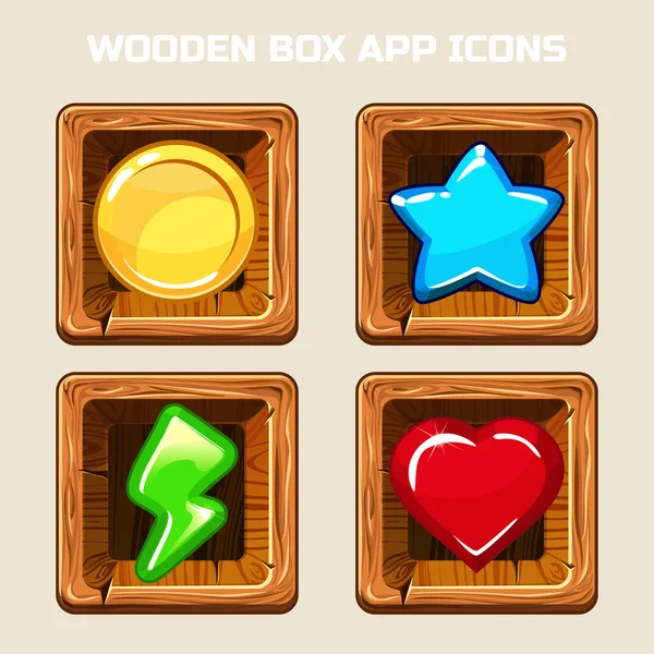 Scatola di legno app icone — Vettoriale Stock