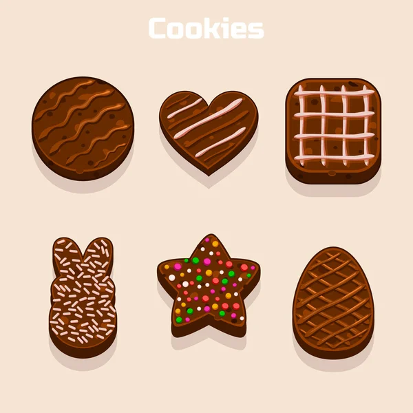 Biscuits au chocolat en différentes formes ensemble — Image vectorielle