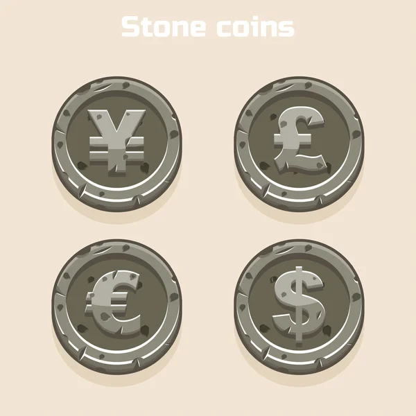 光沢のある石のコインとして表される主な通貨記号 — ストックベクタ