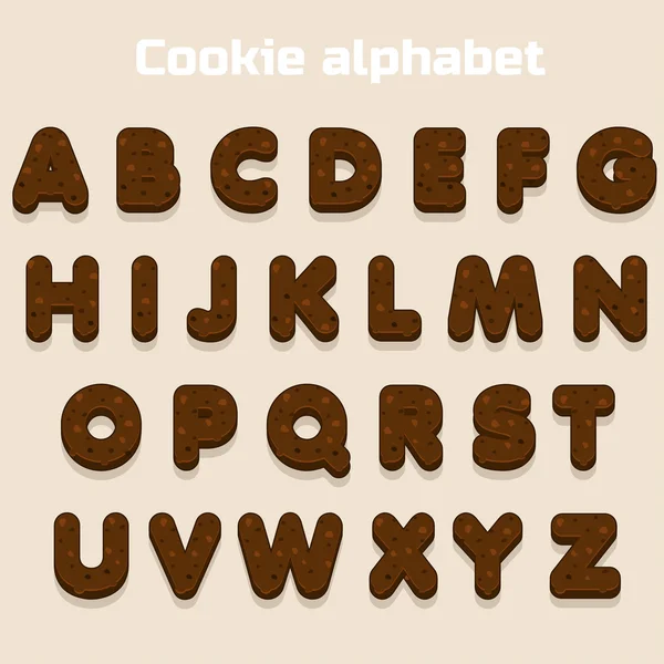 Cartoon Chocolate cookie font, alfabeto biskvit, lettere cibo — Vettoriale Stock