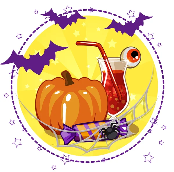 Ikonok, koktélok és a Halloween tököt — Stock Vector