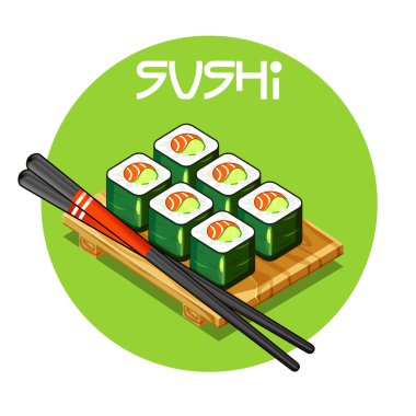  Suşi ile ahşap tepsi-Japon yemekleri