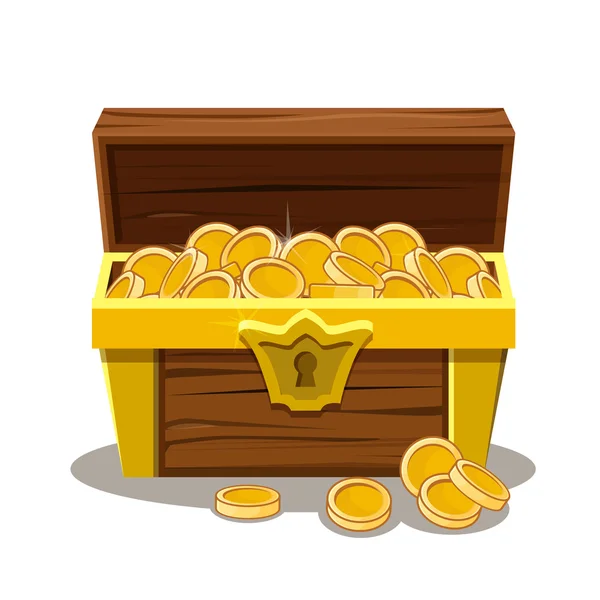 Wood skattkista och mynt — Stockfoto