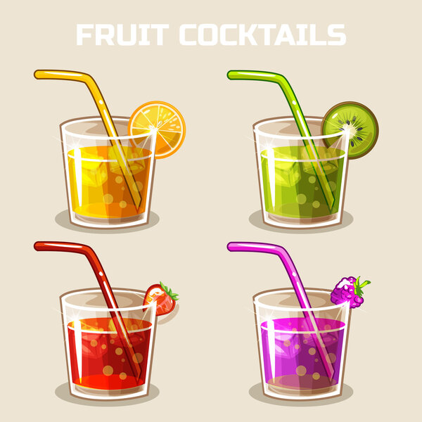 glass of cold fruit cocktails with ice