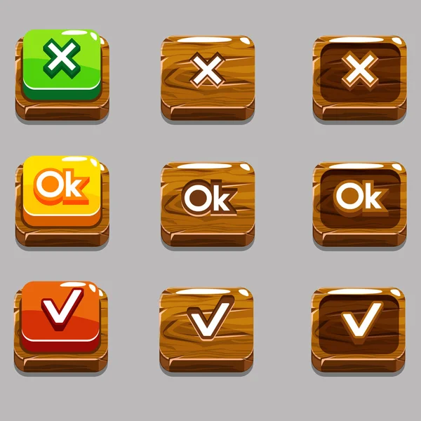 Wood square buttons for game , OK,Yes, close, jpg copy — Stock Photo, Image