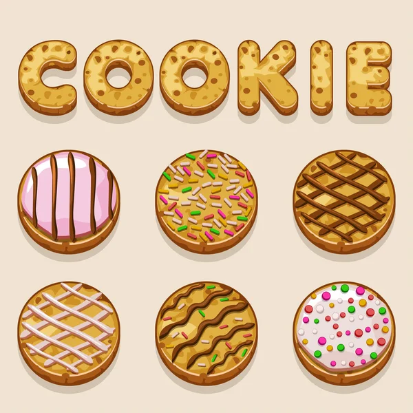 Biscuit de bande dessinée, biskvit vecteur lettres alimentaires — Image vectorielle