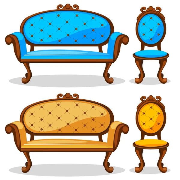 Dessin animé coloré chaise rétro et canapé — Image vectorielle