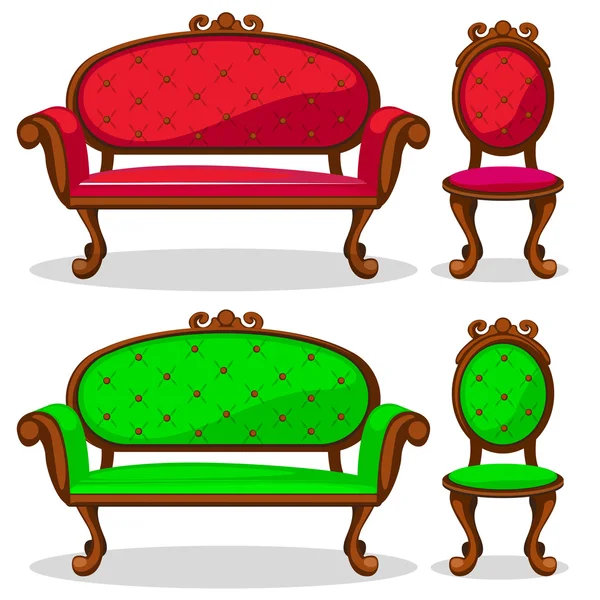 Dessin animé coloré chaise rétro et canapé — Image vectorielle