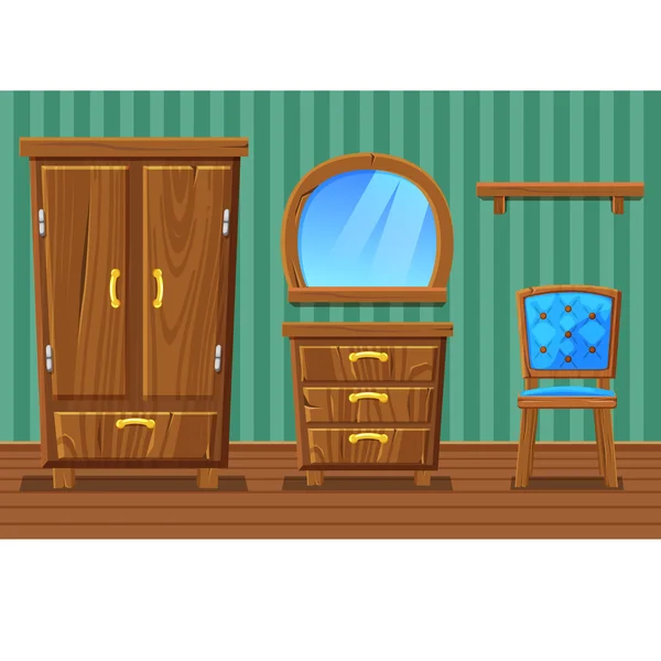 Set cartoon funny wooden furniture, Living room — стоковый вектор