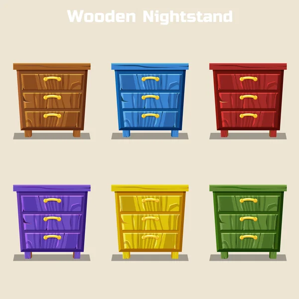Cartoon colorido mesa de cabeceira de madeira no vetor —  Vetores de Stock