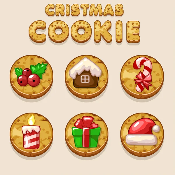 Набор мультфильмов рождественское печенье, biskvit пищевые иконы — стоковый вектор