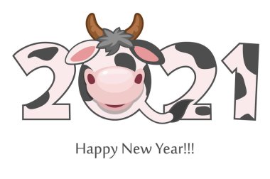 Çizgi film şirin kartpostal Mutlu boğa yeni yılı.