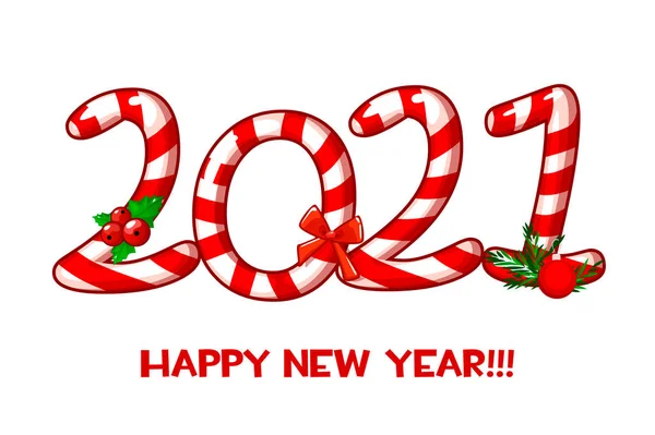 Vector welcome card or poster of Happy New Year 2021 with candy. — стоковий вектор