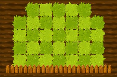 Yeşil çalılı vektör çiftçilik oyun sahası.