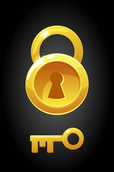 Vector ouro fechadura redonda e ícones-chave. — Vetor de Stock
