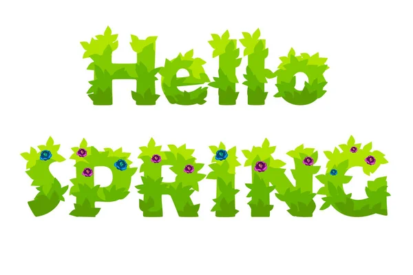 Векторная надпись Hello Spring grass with flowers. — стоковый вектор