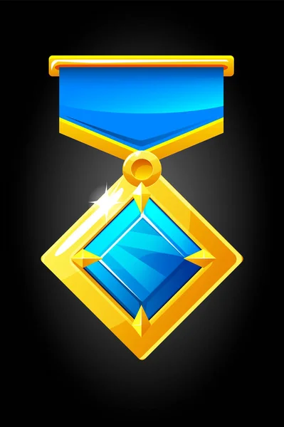 Vector losango medalha de ouro com diamante azul para o jogo. —  Vetores de Stock