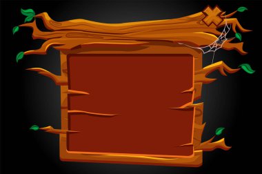 Oyun için tahta tahta UI arayüzü. Boş bir pencere şablonunun vektör çizimi.