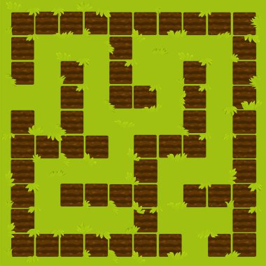 Labirent Eğitim Mantık Oyunu, Bahçe Yatakları Zemin. Yeşil çimenli bir labirentin vektör çizimi.