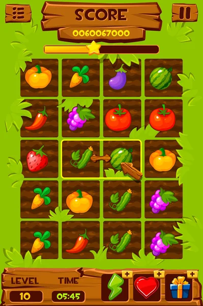 Camas de verduras, elementos del juego ui, 2d iconos del juego para el partido 3 juego. — Vector de stock