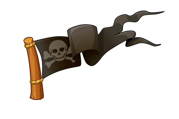 Bandera negra pirata, cráneo con huesos para el juego. — Vector de stock