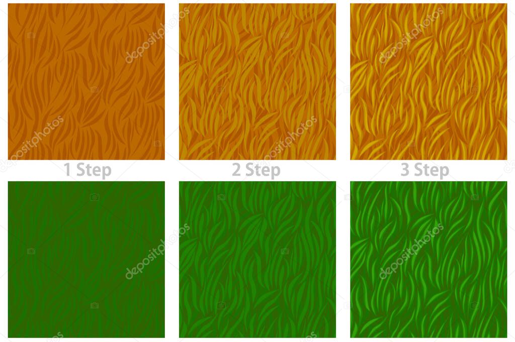 Seamless texture grass, drawing pattern step by step for the game.