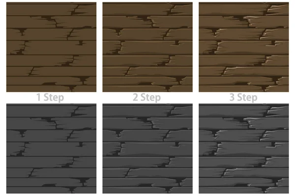 Suelo de madera texturizada sin costuras, dibujo paso a paso viejas tablas marrones. — Vector de stock