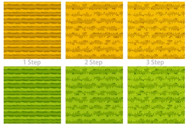Seamless Texture Cartoon Grass Steps Drawing Dry Green Grass Wallpaper — Stock Vector