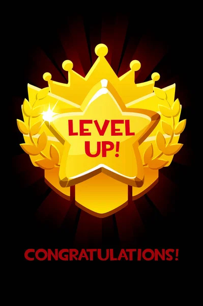 Level up jutalom rajzfilm arany ikon, játék app UI elszigetelt design elem játék. — Stock Vector