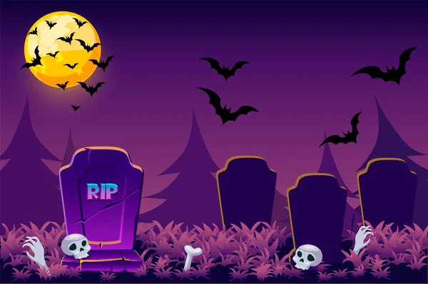 Noite simples fundo Halloween, crânio cemitério assustador para o jogo. —  Vetores de Stock