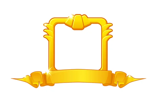 Золотая рамка с орденской лентой, квадратный шаблон для игры UI. — стоковый вектор