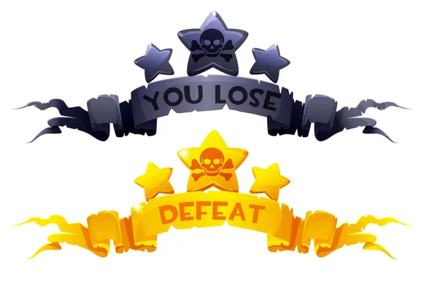 You lose, Defeat on the award ribbons with the stars for game ui. — Stockvector