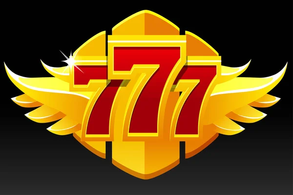 777个插槽符号、奖牌号、彩电游戏黄金赌博徽章. — 图库矢量图片