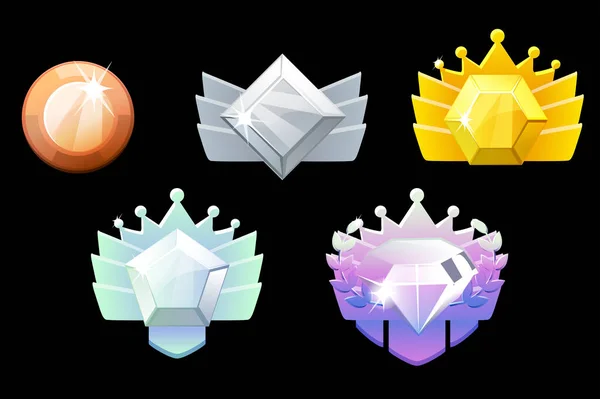 Game Rank belöning, guld, silver, platina, brons, diamant geometriska ikoner för spelet. — Stock vektor