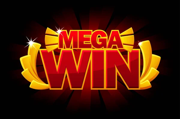 Screen Mega WIN arany díjat, izzó piros banner ui játék. — Stock Vector