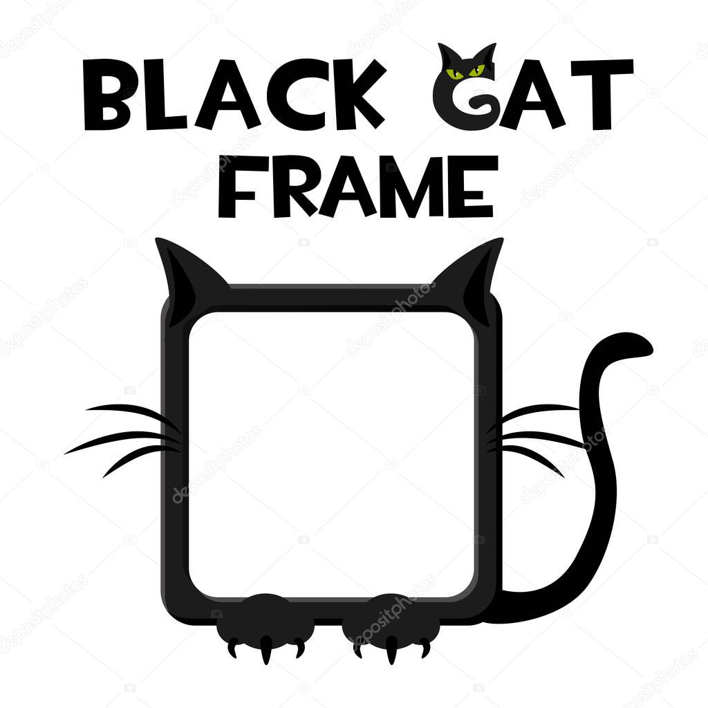 Black square cat frame, cartoon halloween avatar for ui games.