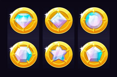 Oyunlar için değerli taşlı altın sikkeler koyun..