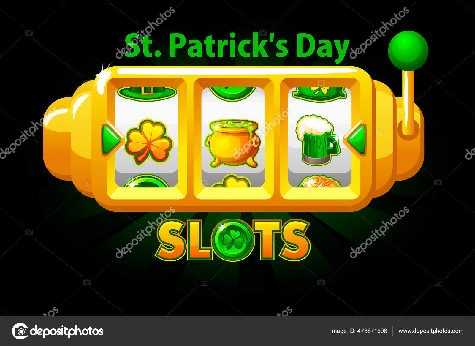 St. Patricks Günü Kumar Makinesi, ui oyunu için yonca ikramiyesi sembolü.  Stok Vektörü © BabySofja.gmail.com 478871696