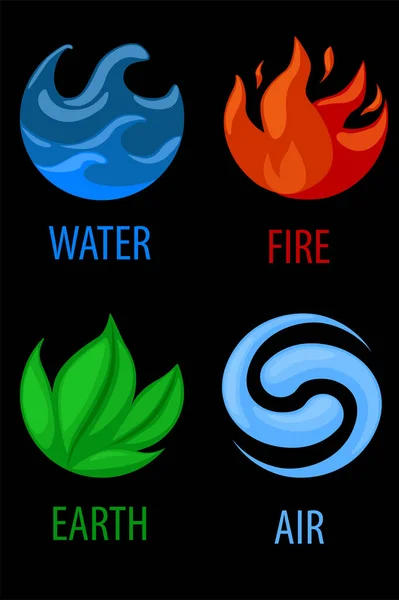 4 Elemente Natur, Kunstsymbole Wasser, Erde, Feuer, Luft für das Spiel. — Stockvektor