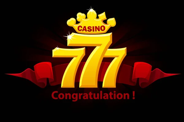 Grattis 777 slots, jackpot tecken, guld spel emblem för spel. — Stock vektor