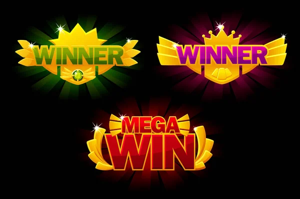 Screen Winner, Mega Win arany díjat, ragyogó bannerek ui játék. — Stock Vector