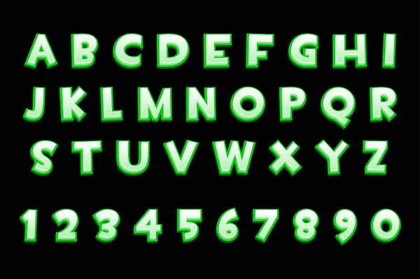 Зеленый Неоновый Алфавит Номера Игры Текст Векторная Подборка Букв Цифр — стоковый вектор