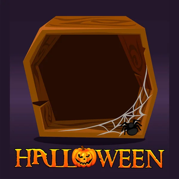 Halloween houten frame avatar, blanco template met spinnenweb voor spel. — Stockvector