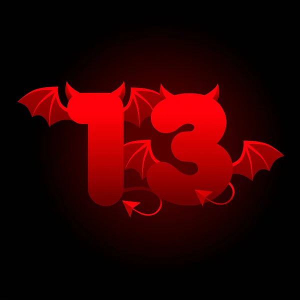 Banner djävul nummer 13, röd figur med vingar och horn för ui spel. — Stock vektor