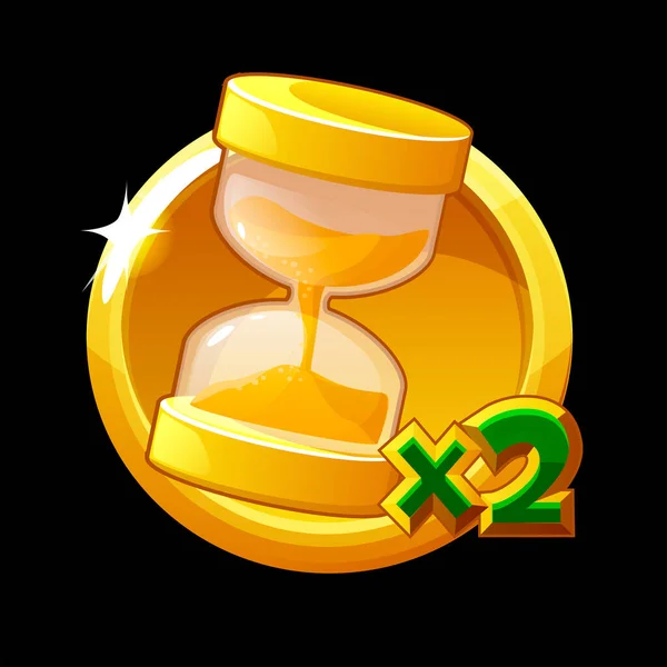 Golden hourglass icon, doubling time for ui games. — 스톡 벡터