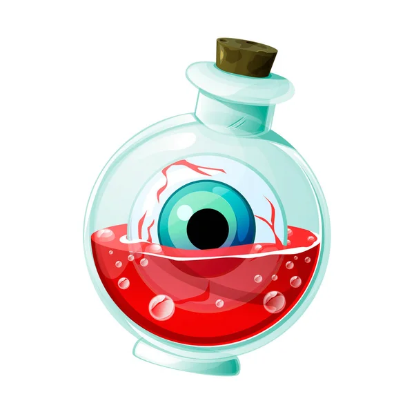 Flask with magic potion, eye and blood for ui games. — 스톡 벡터